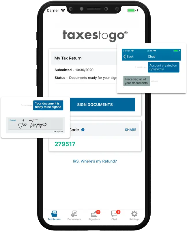 Pro Taxes To Go Screen